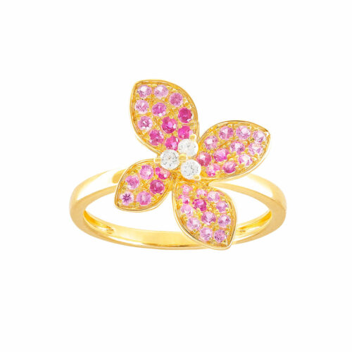 bague fleur saphir rose