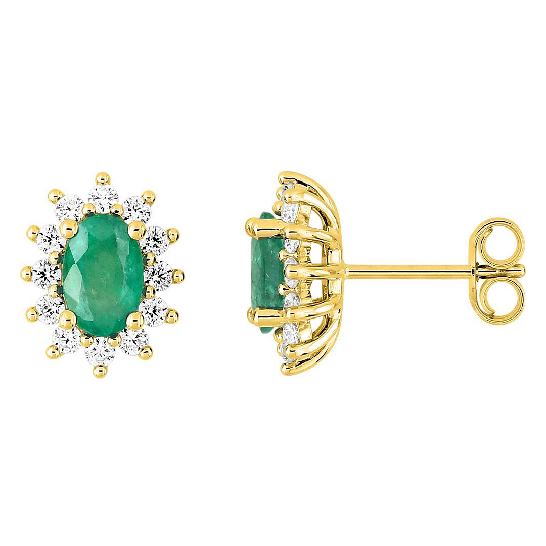 Boucles d'oreilles marguerite emeraude ovale